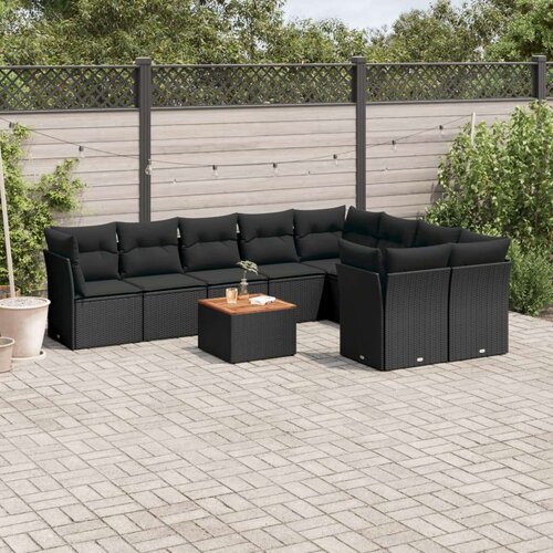 VidaXL 10-dijelni set vrtnih sofa s jastucima crni od poliratana Slike