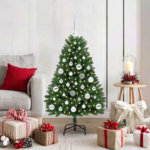 vidaXL Umestno božično drevo z LED lučmi Zelena 120 cm PVC in kovina Cene