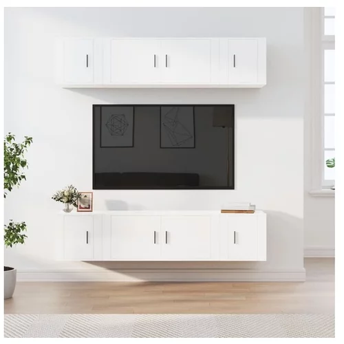  Komplet TV omaric 6-delni visok sijaj bel inženirski les