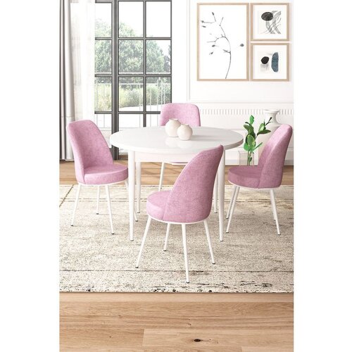 Hanah home Tor - White, Pink WhitePink Dining Table & Chairs Set (5 Pieces) Cene