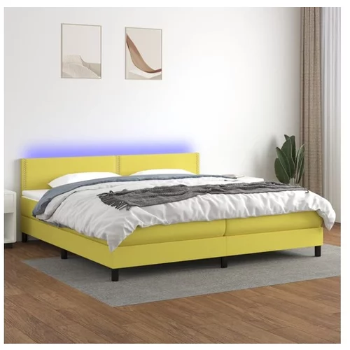  Box spring postelja z vzmetnico LED zelena 200x200 cm blago