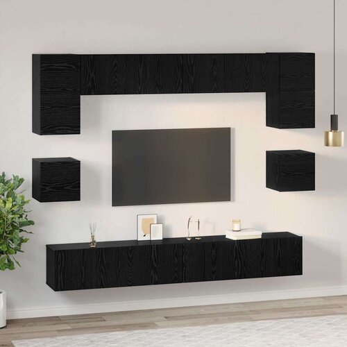  Set TV komoda 8 kom. Crni hrast Konstruirano drvo Slike