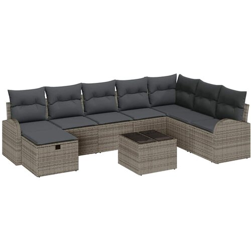 vidaXL Vrtna sedežna garnitura z blazino 9 pcs Siva Poly ratan, (5000021992) Cene