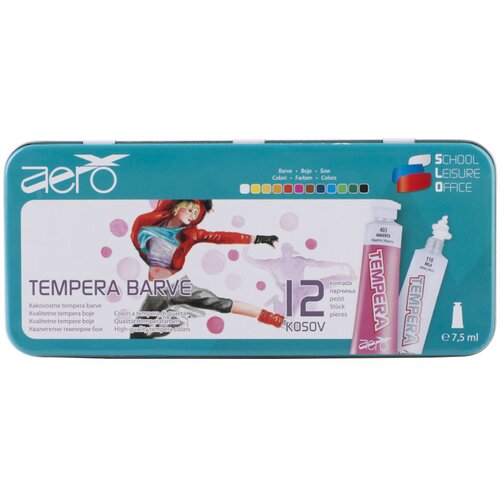 Boja tempera Aero 7,5ml tubice 12 kom u limenoj kutiji, design plesačica Cijene