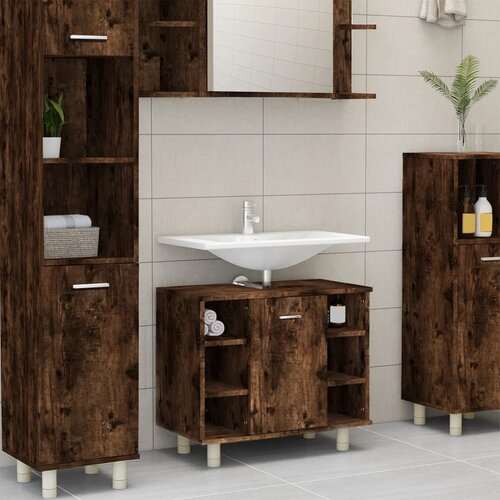 The Living Store Kopalni&amp;scaron;ka omarica dimljeni hrast 60x32x53,5 cm inženirski les - Kopalni&amp;scaron;ka Omarica, (21436758) Slike