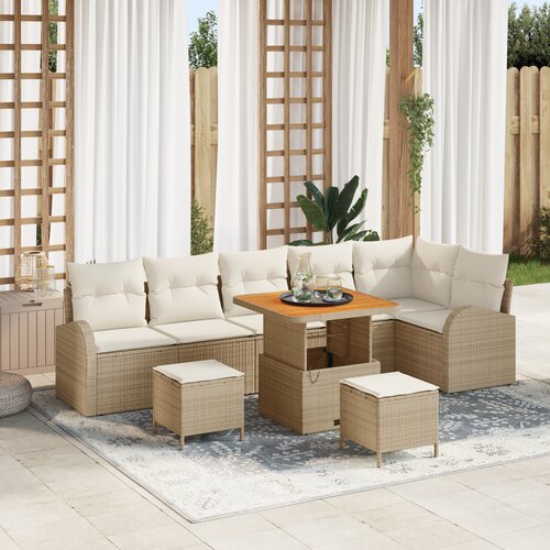 VidaXL 9-dijelni vrtni sofa set s jastučićima bež poli ratan akacija Slike