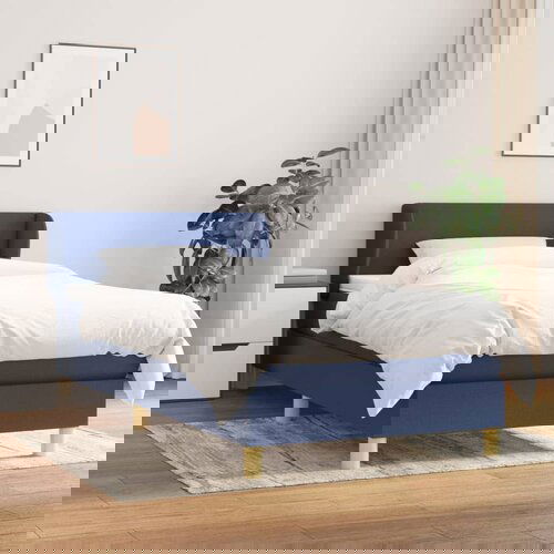 VidaXL Krevet s oprugama i madracem plavi 100 x 200 cm od tkanine Slike