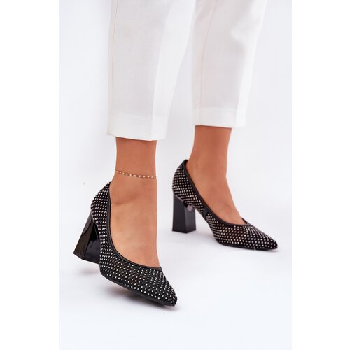 VINCEZA Embellished Mesh Pumps On A Heel Black 62211 Slike