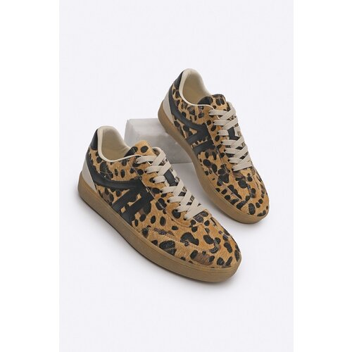 Marjin Women's Sneaker Lace-Up Flat Sole Sports Shoes Tione Leopard Cene