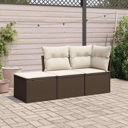 VidaXL 3-dijelni set vrtnih sofa s jastucima smeđi od poliratana Slike