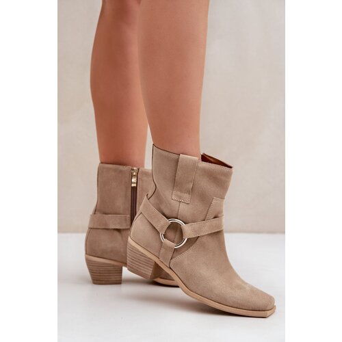 Zazoo Suede Ankle Boots with Heel Beige Slike