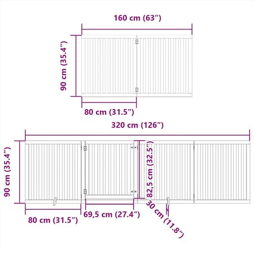  Vrata za pse s vrata&amp;scaron;cima 8 panela sklopiva 640 cm drvo topole Crna 80 x 90 x 2 cm Slike