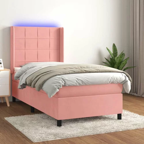  Box spring postelja z vzmetnico LED roza 90x200 cm žamet, (20901028)
