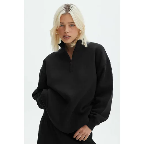 Madmext Black Zipper Detailed Oversized Sweatshirt