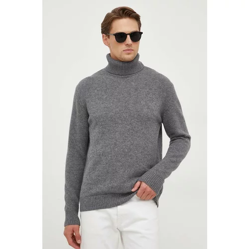 Sisley Vuneni pulover za muškarce, boja: siva, lagani, s dolčevitom