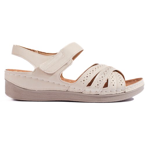 Shelvt Women's beige Velcro sandals Cene