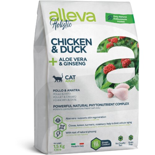 Alleva holistic cat adult chicken & duck + aloevera & ginseng 10 kg Slike