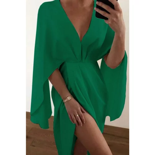 Fenzy elegantna mini obleka z razporkom coccolia, zelena