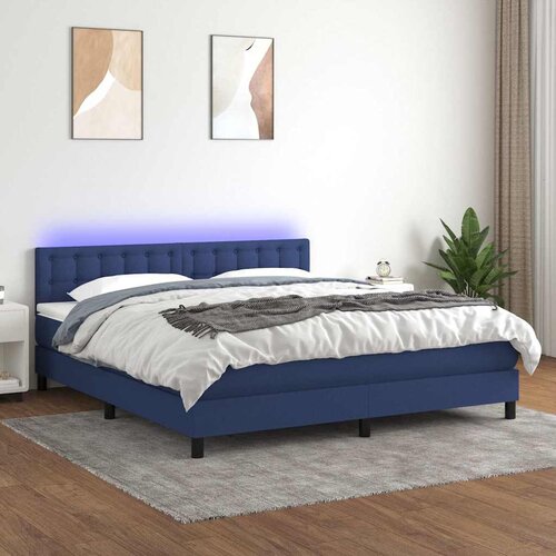  box spring s madracem LED plavi 160x200 cm od tkanine Cijene