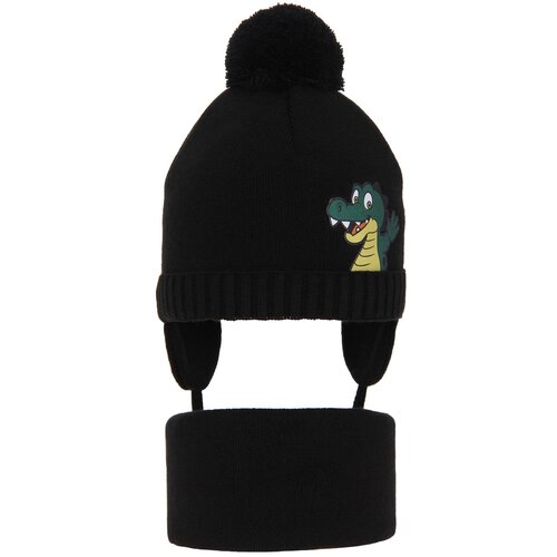AGBO Boy&amp;#039;s winter set: hat and tube scarf black Damir with pompom Slike