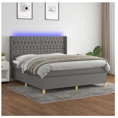 Box spring postelja z vzmetnico LED temno siva 160x200 cm blago