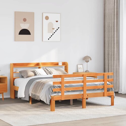 vidaXL Posteljni okvir z vzglavjem voščeno rjava 140x200 cm borovina Cene