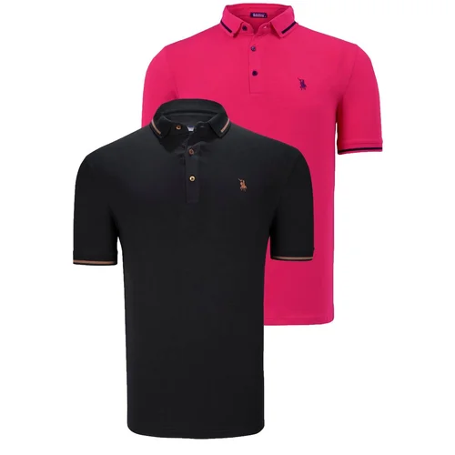 Dewberry DOUBLE SET T8586 MEN'S T-SHIRT-BLACK-FUCHSIA