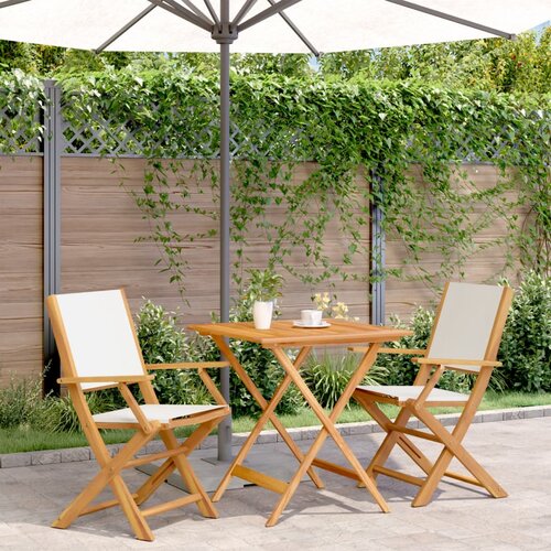 VidaXL 3-dijelni bistro set od tkanine i masivnog drva krem bijelim Slike