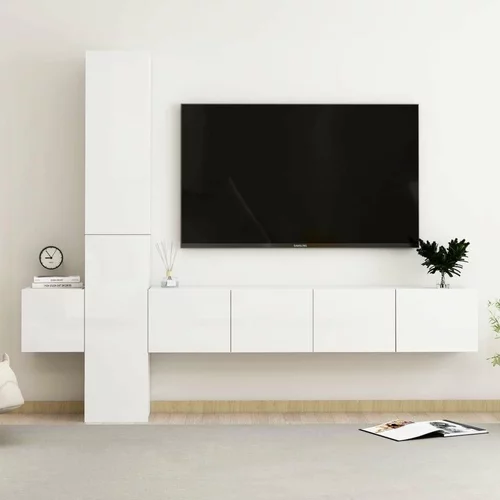  Komplet TV omaric 5-delni visok sijaj bela iverna plošča, (20912347)