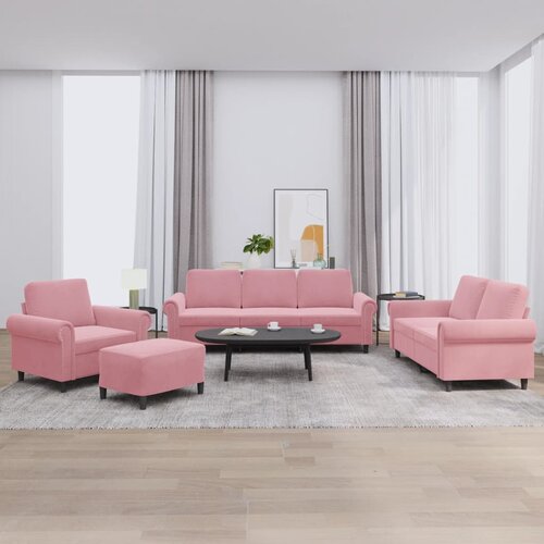  4-dijelni set sofa s jastucima ružičasti baršunasti Cene