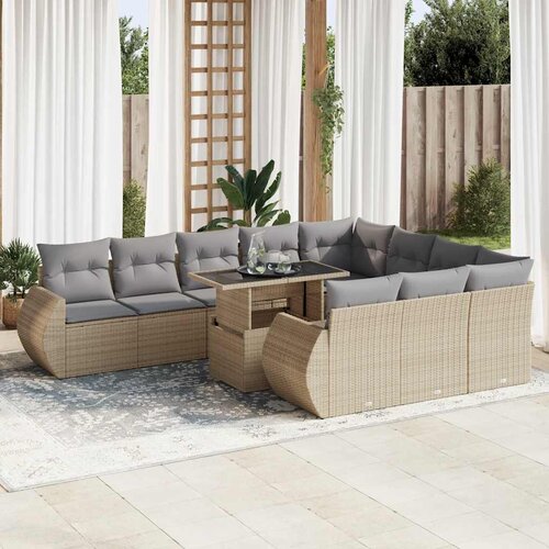 VidaXL 11-dijelni set vrtnih sofa od poliratana s jastucima bež Slike