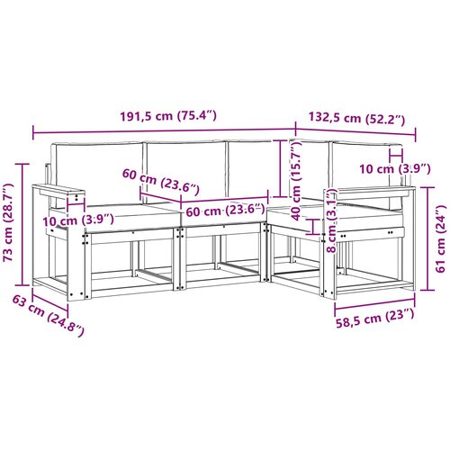  Set vanjskih sofa 4 kom. Prirodna i antracit Smeđa 191,5 x 132,5 x 73 cm Slike