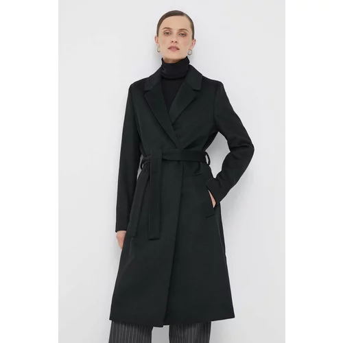 Calvin Klein Vuneni kaput boja: crna, za prijelazno razdoblje, kopčanje u dva reda