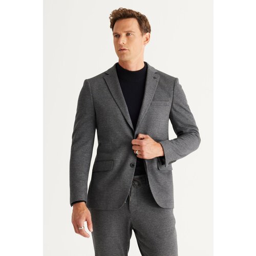 ALTINYILDIZ CLASSICS Men's Navy Blue-Grey Slim Fit Slim Fit Mono Collar Patterned Suit Slike