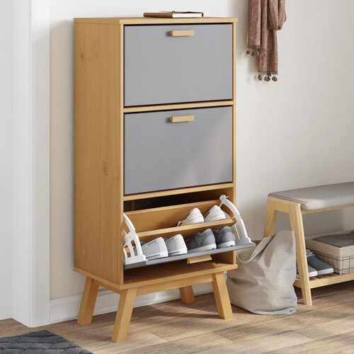 The Living Store Omarica za čevlje OLDEN siva in rjava 55x35x120 cm borovina - Omarica Za Čevlje, (21826809) Slike