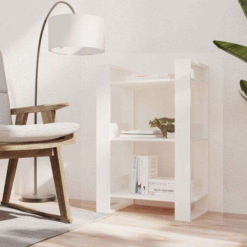  Knjižna omara/pregrada bela 60x35x91 cm trdna borovina, (20705695) Slike
