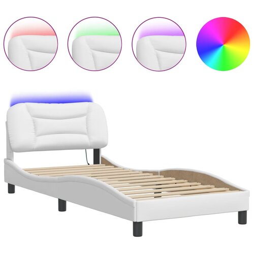 Maison Chic Posteljni okvir - Enojna postelja - Postelja za odrasle z LED lučkami bel 80x200 cm umetno usnje, (21695555) Cene