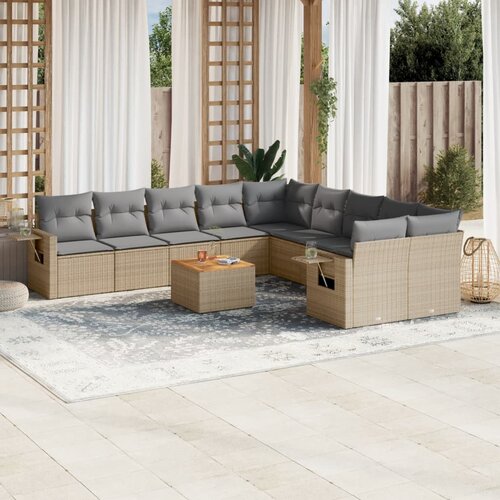 vidaXL 11-dijelni set vrtnih sofa od poliratana s jastucima bež Cijene
