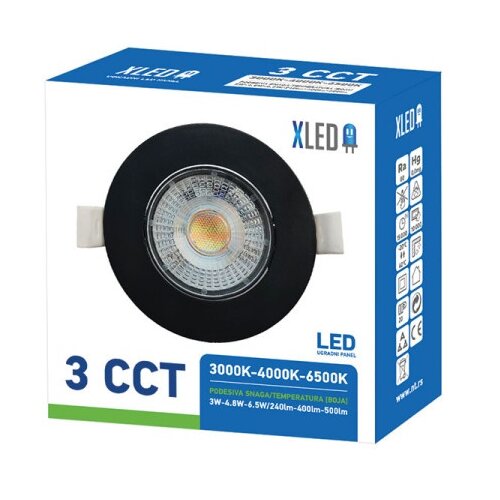 Xled 3W-6.5W 3CCT crni Ugradni okrugli LED panel CCT 3 nivoa 3W-4.8W-6.5W/240lm-400lm-500lm,220-240V Cene