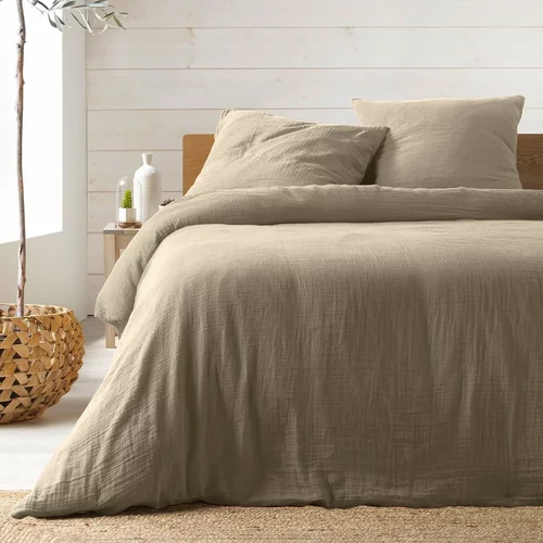Douceur d intérieur Bež posteljina za bračni krevet/za produženi krevet od muslina 240x260 cm Angelia –