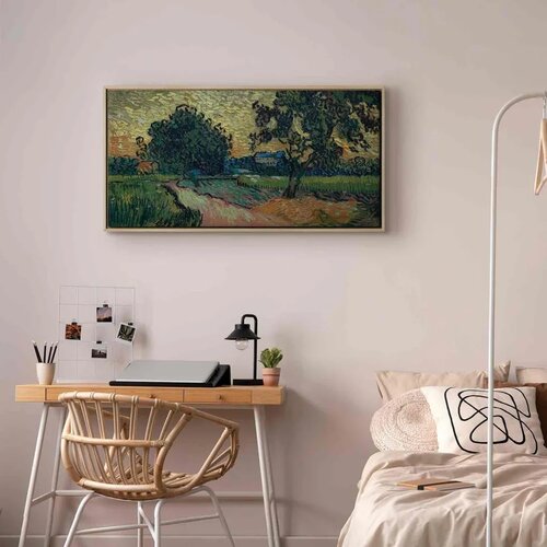  Slika - Vincent Van Gogh &amp;ndash; Landscape with the Chateau of Auvers at Sunset 60x30 U prirodnom drvenom okviru Slike