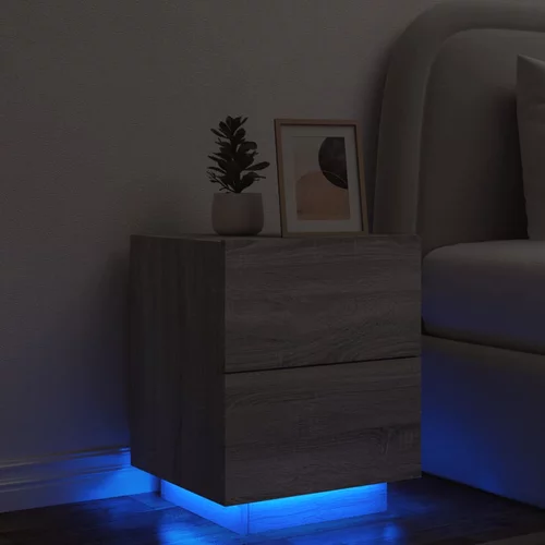 vidaXL Nočna omarica z LED lučkami siva sonoma inženirski les