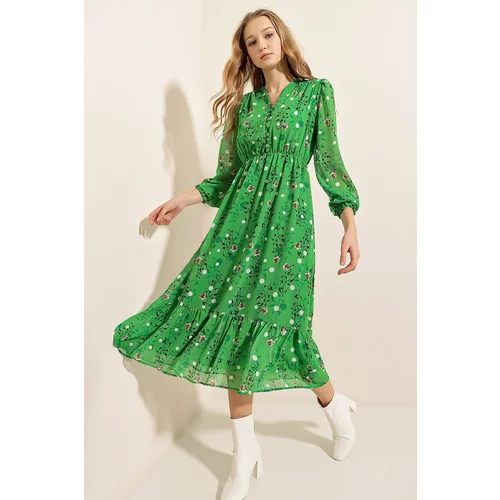 Bigdart 2137 Patterned Chiffon Dress - Green