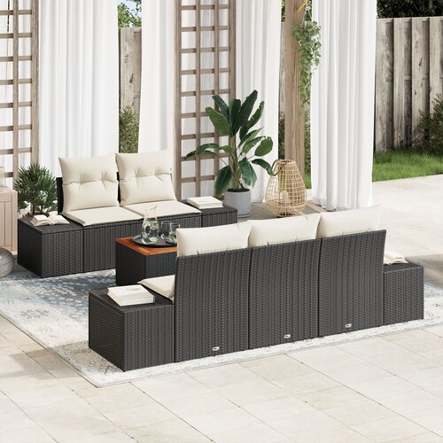 VidaXL 6-delni vrtni sofa set s blazinami črna poli ratan acacia Slike