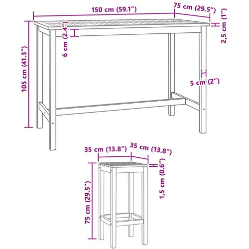  bar set 7 pcs Neprerađeno Čvrsto teak drvo Slike