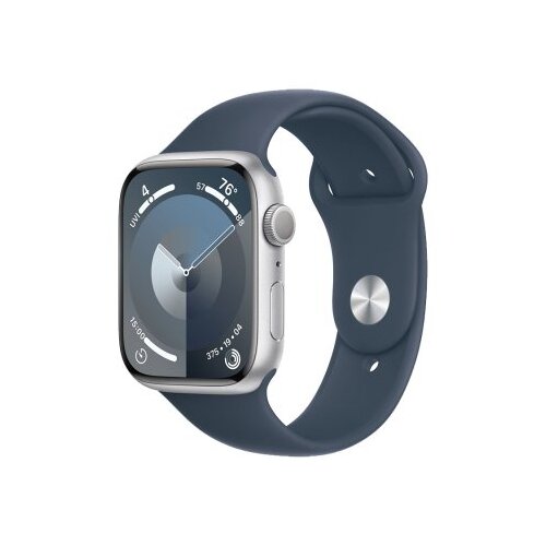 Apple Watch S9 GPS 45mm Silver Alu Case w Storm Blue Sport Band -M/L Slike