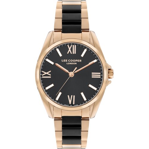 Lee Cooper Ženski ručni sat, Kvarcni mehanizam, 34mm, Crno kućište, Roze-zlatne boje, LC07873.450 Cene
