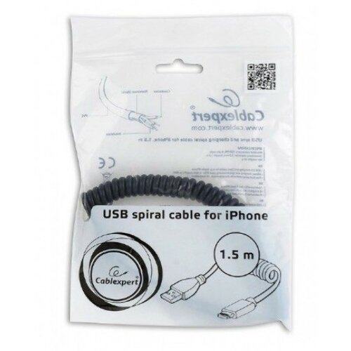 Gembird CC-LMAM-1.5M USB sync and charging spiral cable for iPhone, 1.5 m, black kabal Slike