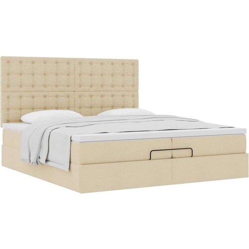  Otomanski posteljni okvir z vzmetnicami krem 200x200 cm blago, (21653504) Cene