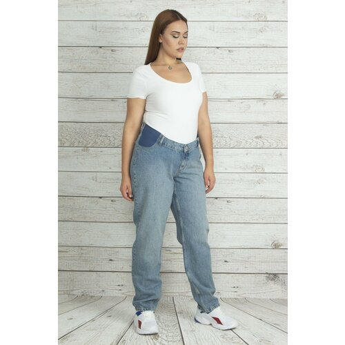 Şans Women's Large Size Blue Jeans with Elastic Waist Detail Slike